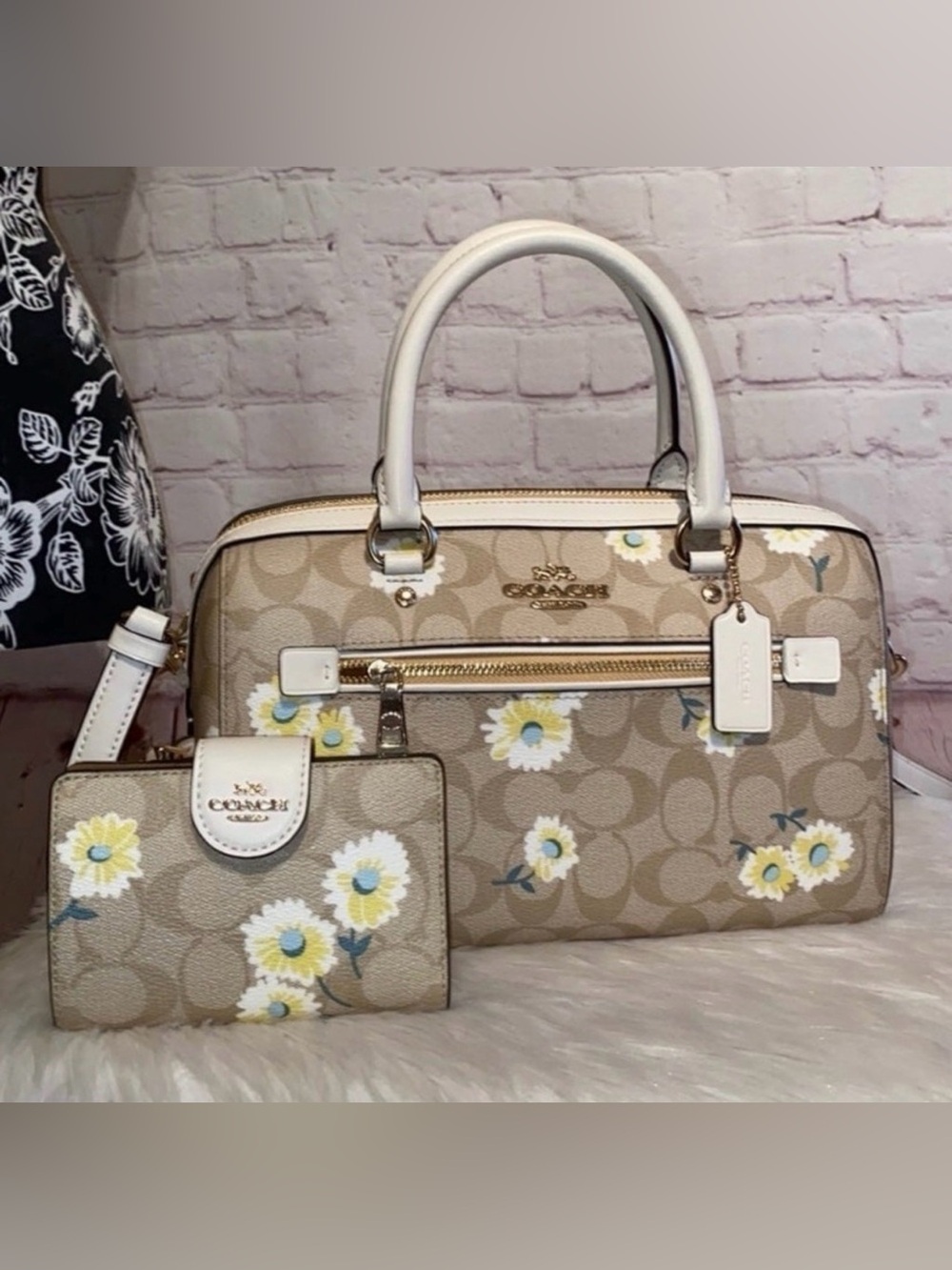 Coach Daisy/Signature Print ROWAN Satchel/Wallet 2pc Set